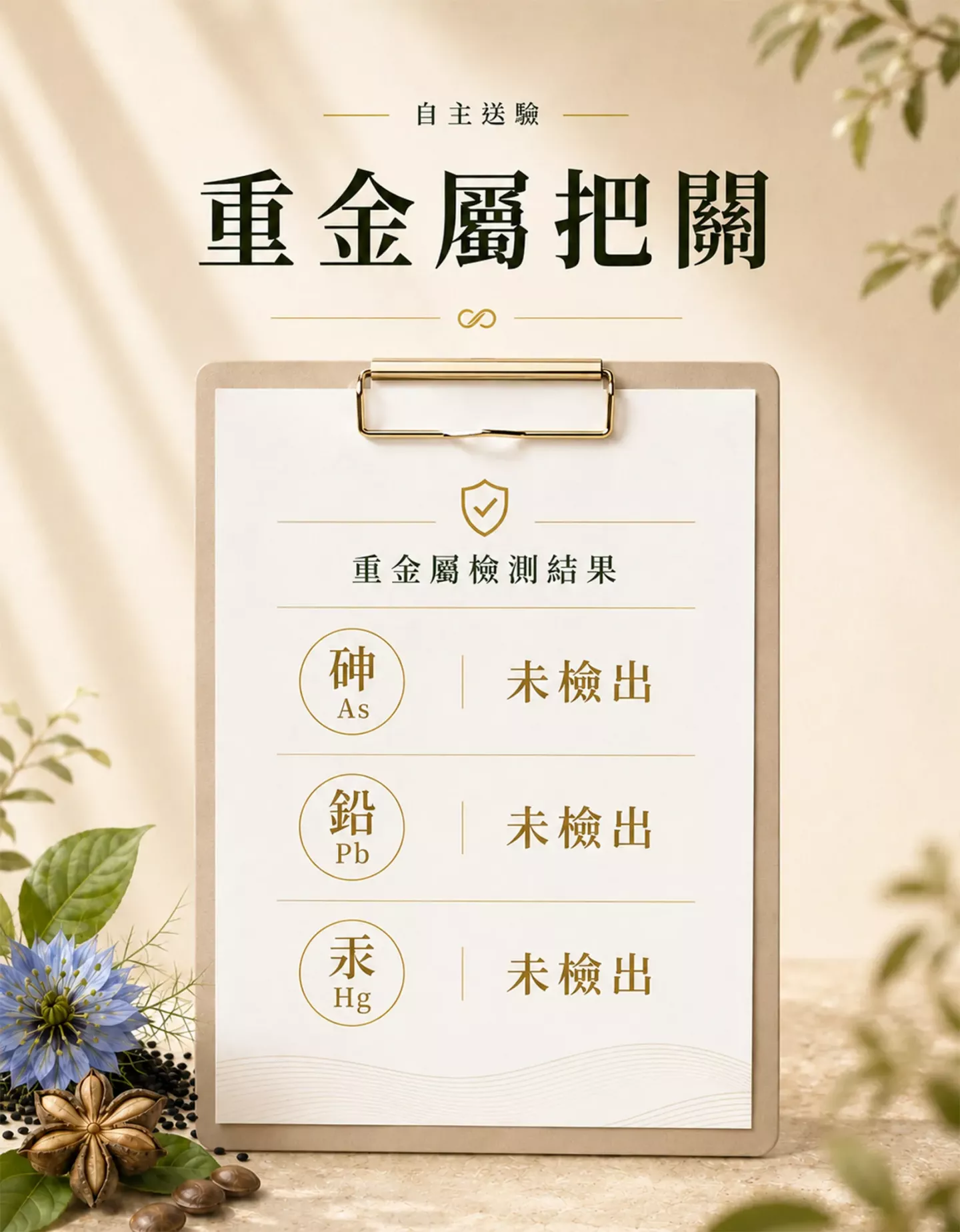 黑種草籽油 Plus+ 重金屬檢測資訊,砷、鉛與汞未檢出