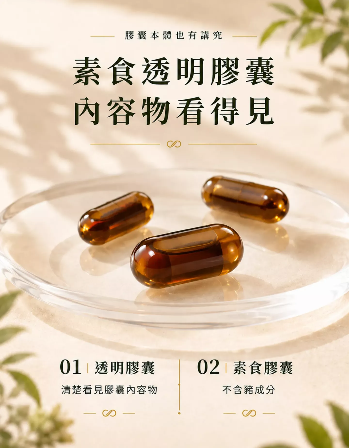 黑種草籽油 Plus+ 透明素食膠囊外觀與內容物