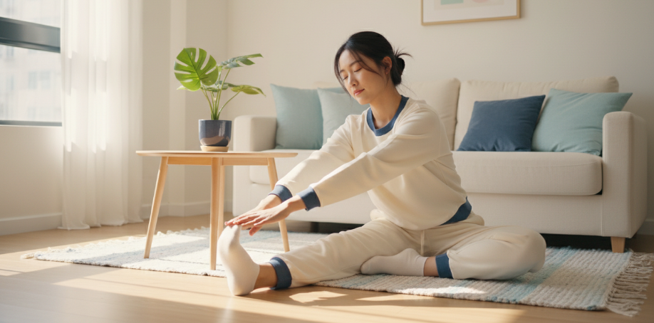 一群上班族在辦公室裡做簡單的伸展運動,展現輕鬆提神、保持活力的情境