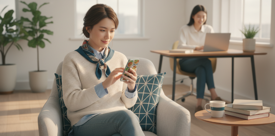 上班族女性在辦公室桌前,午後感到些許疲憊但仍努力工作的樣子,桌面上有咖啡或茶杯,展現辦公室提神情境